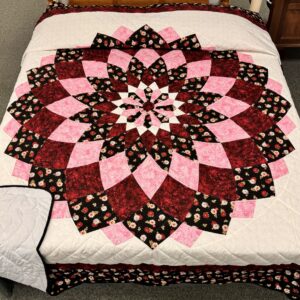 Black, Red and Pink Giant Dahlia King Size Quilt