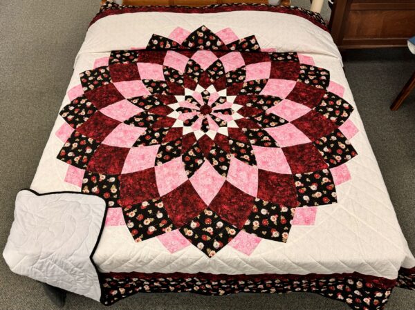 Black, Red and Pink Giant Dahlia King Size Quilt