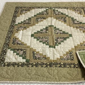 Log Cabin Wall Hanging in Shades of Green