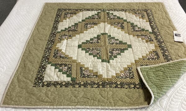 Log Cabin Wall Hanging in Shades of Green
