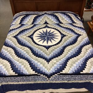 Center Star Medallion  King Size Bargello Waves in shades of Blues and Greys