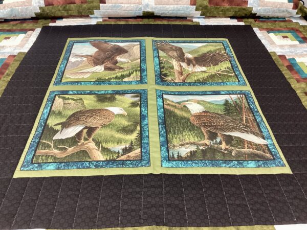 Majestic Eagles Log Cabin Hand Stitched King Quilt - Image 2