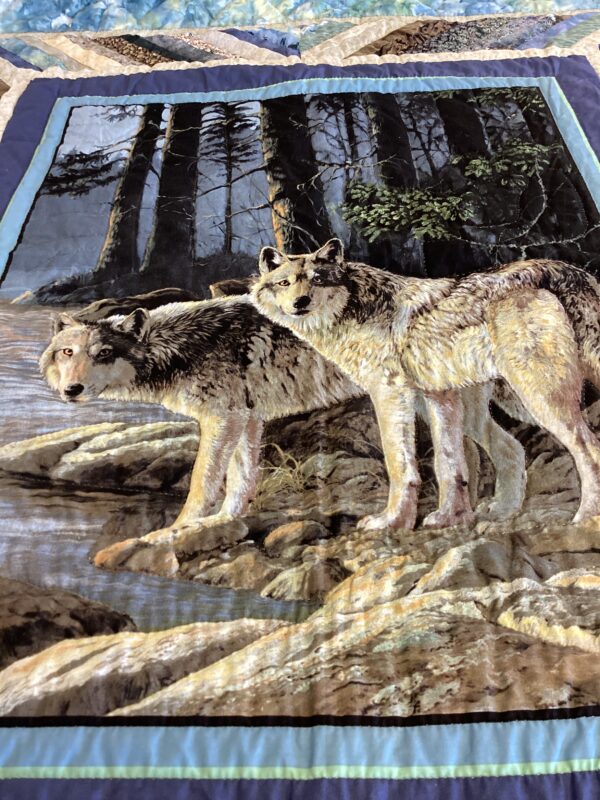 Mennonite Handmade and Quilted Wolf and Stripes Throw - Image 2