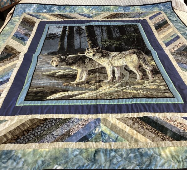 Mennonite Handmade and Quilted Wolf and Stripes Throw