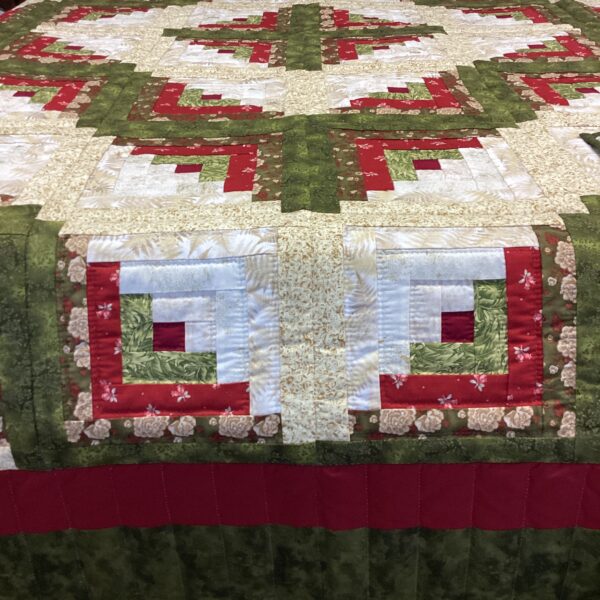 Log Cabin Queen Size Hand-Stitched Quilt - Image 2