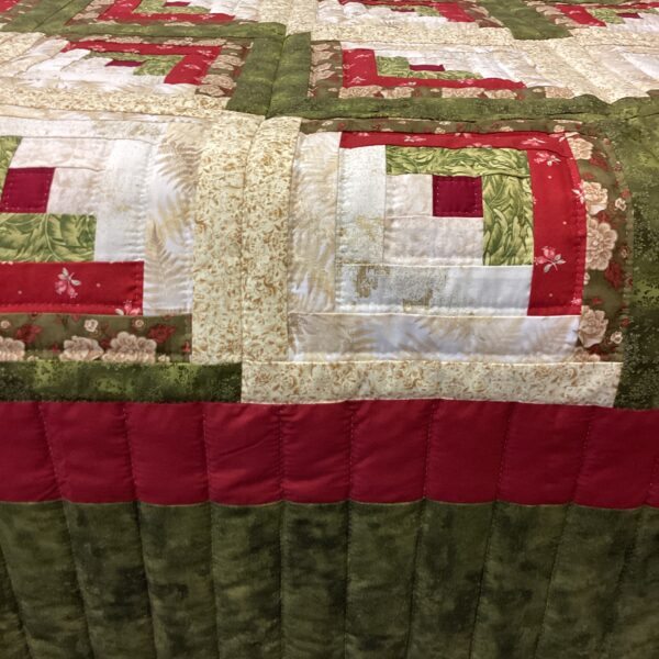 Log Cabin Queen Size Hand-Stitched Quilt - Image 3