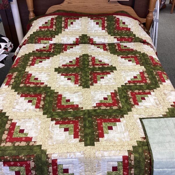 Log Cabin Queen Size Hand-Stitched Quilt
