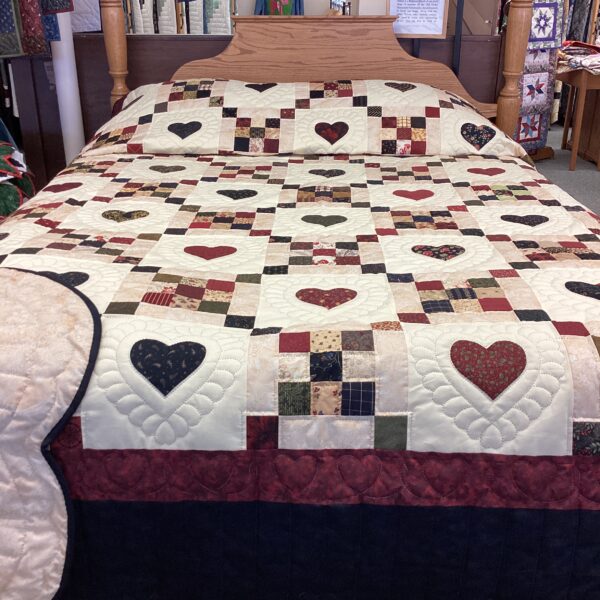 9 Patch with Hearts *hand quilting done with dark thread* - Image 6