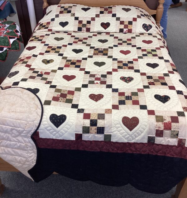 9 Patch with Hearts *hand quilting done with dark thread* - Image 5