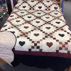 9 Patch with Hearts *hand quilting done with dark thread*