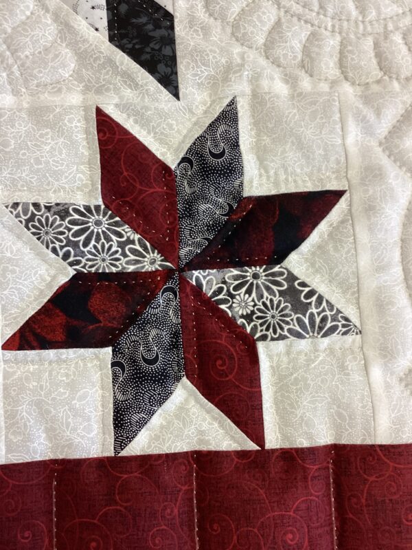 Star throw Hand Quilted Black Brick Red and Grey - Image 2
