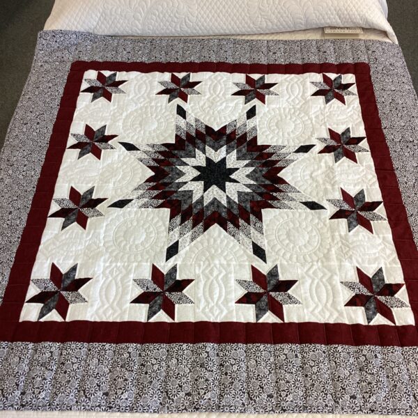 Star throw Hand Quilted Black Brick Red and Grey - Image 5