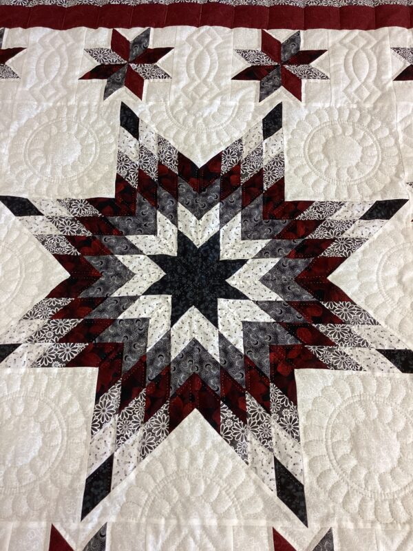 Star throw Hand Quilted Black Brick Red and Grey - Image 4