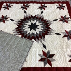 Star throw Hand Quilted Black Brick Red and Grey