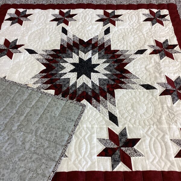 Star throw Hand Quilted Black Brick Red and Grey