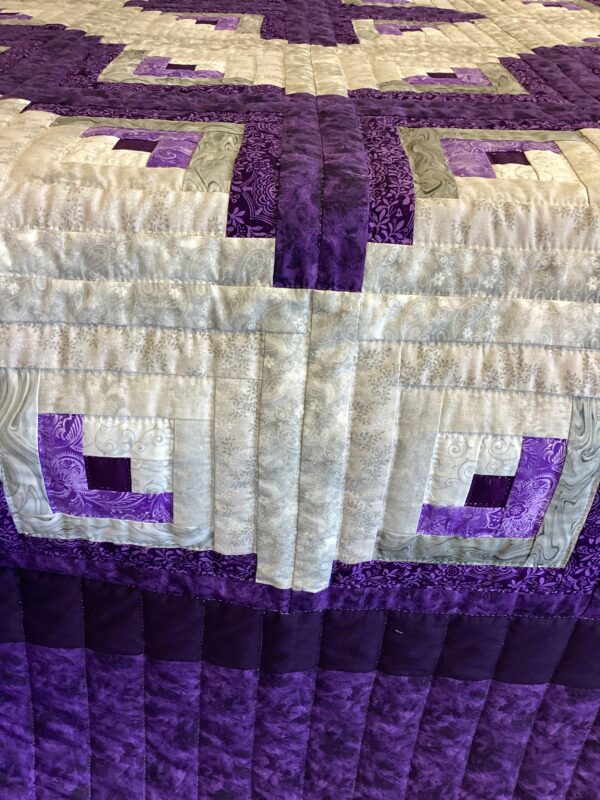 Purple Lovers Log Cabin Queen Size Hand-Stitched Quilt - Image 4