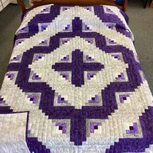 Purple Lovers Log Cabin Queen Size Hand-Stitched Quilt