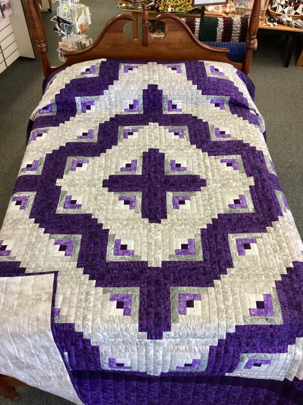 Purple Lovers Log Cabin Queen Size Hand-Stitched Quilt