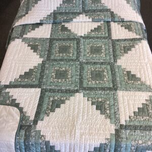 Queen Size Log Cabin Star in Shades of Sage Green