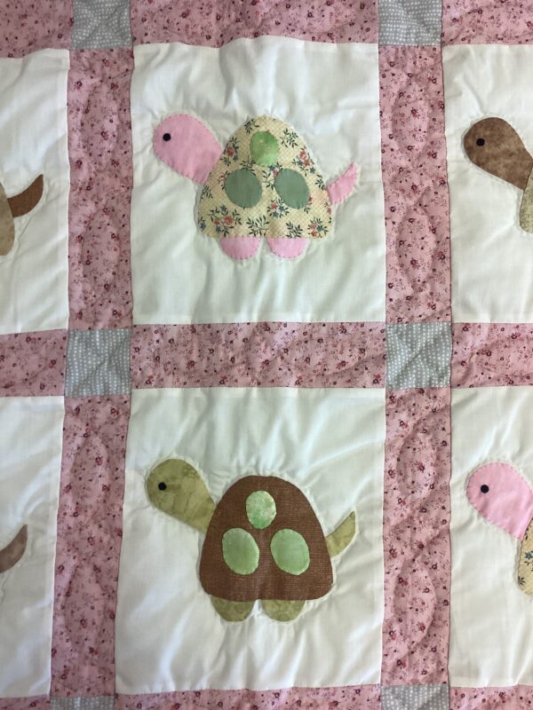 Crib Size Hand-Quilted Appliqued Turtle Quilt - Image 4