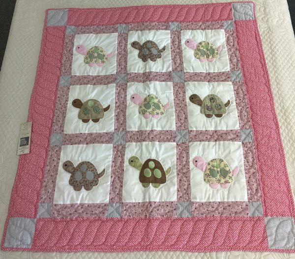 Crib Size Hand-Quilted Appliqued Turtle Quilt