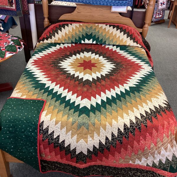 Beautiful Christmas Colored Zig Zag Quilt in Queen Size