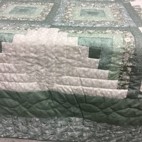 Twin Size Log Cabin Star in Shades of Sage Green - Image 2