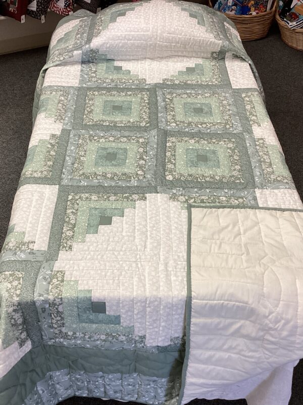Twin Size Log Cabin Star in Shades of Sage Green - Image 3