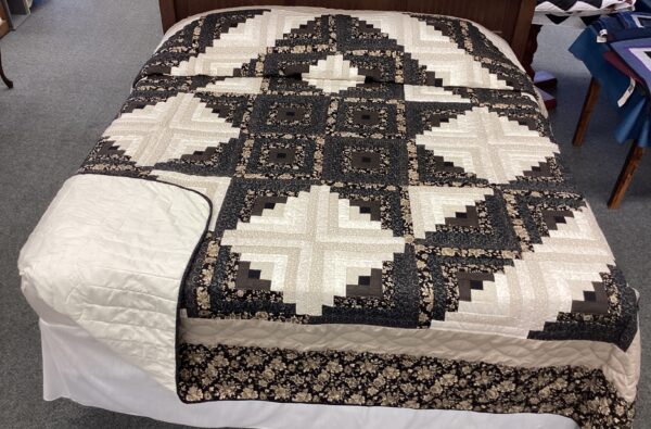 Log Cabin Star in Black and Gold Hand Quilted King Size