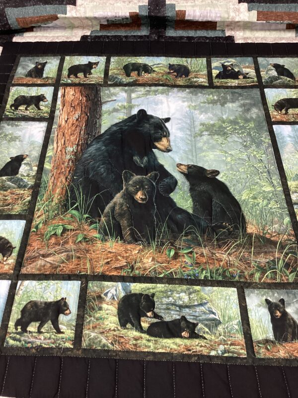 Momma Bear and Family Log Cabin Hand Stitched King Quilt - Image 2