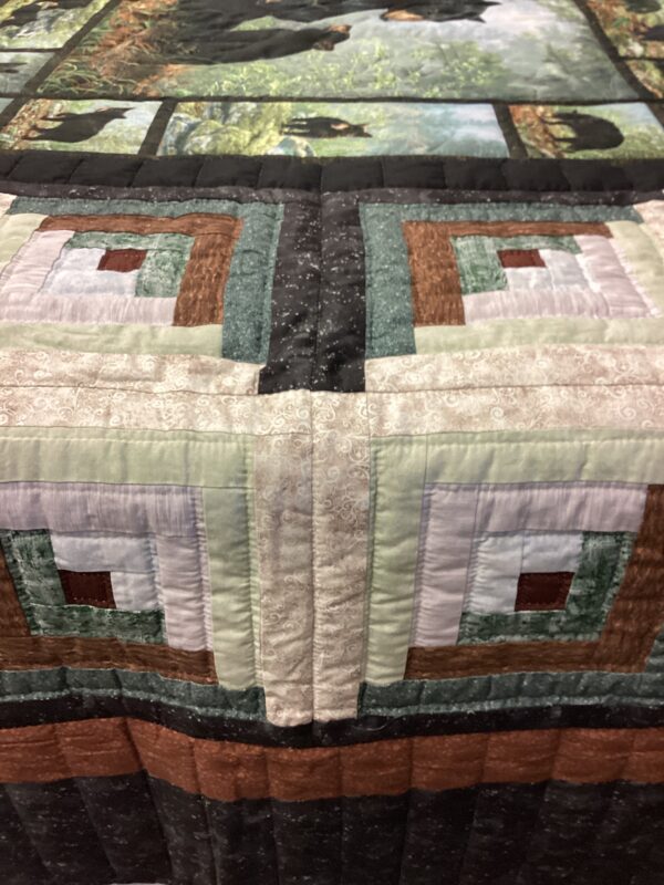 Momma Bear and Family Log Cabin Hand Stitched King Quilt - Image 3