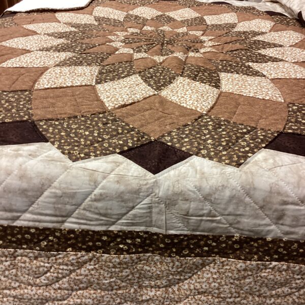 Giant Dahlia Hand Stitched Quilt in Shades of Brown - Image 5