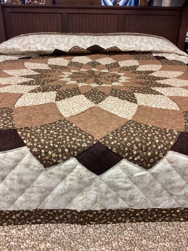 Giant Dahlia Hand Stitched Quilt in Shades of Brown - Image 2