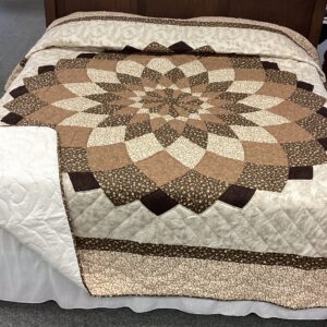 Giant Dahlia Hand Stitched Quilt in Shades of Brown