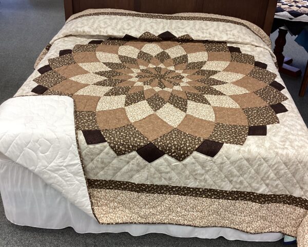 Giant Dahlia Hand Stitched Quilt in Shades of Brown