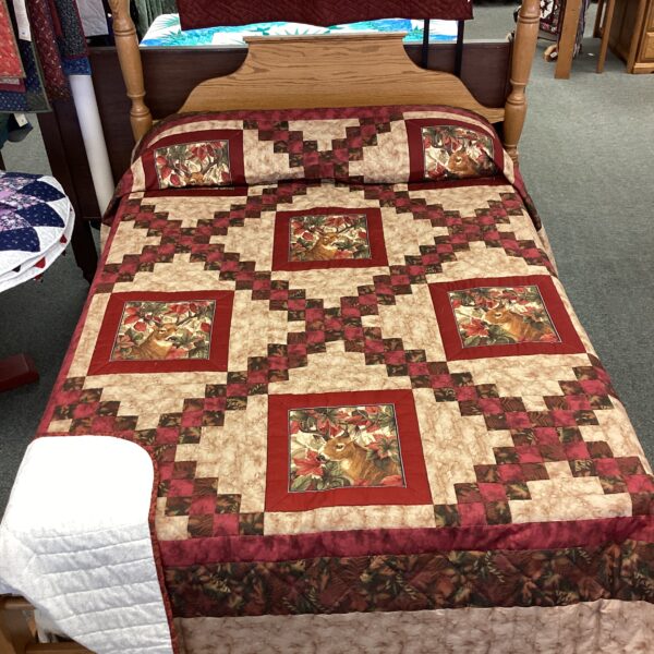 Deer Panel Irish Chain Queen Size Quilt