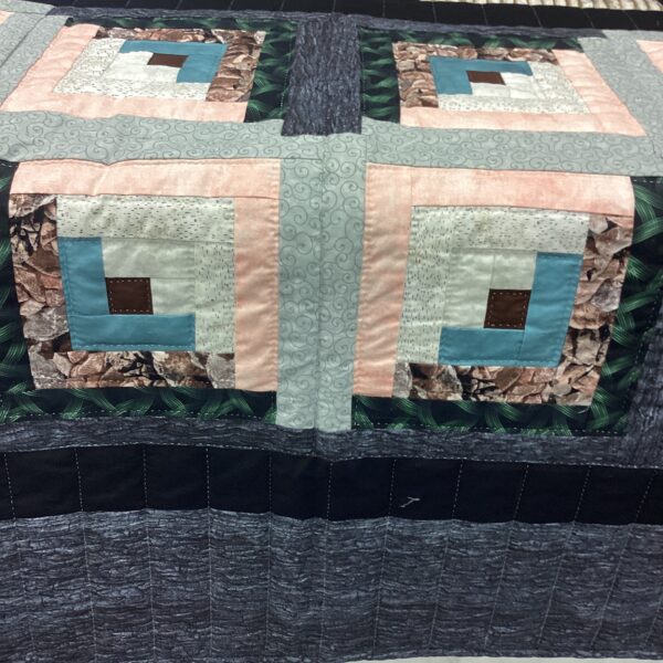 Secret Getaway on the Lake Log Cabin Hand Stitched King Quilt - Image 3