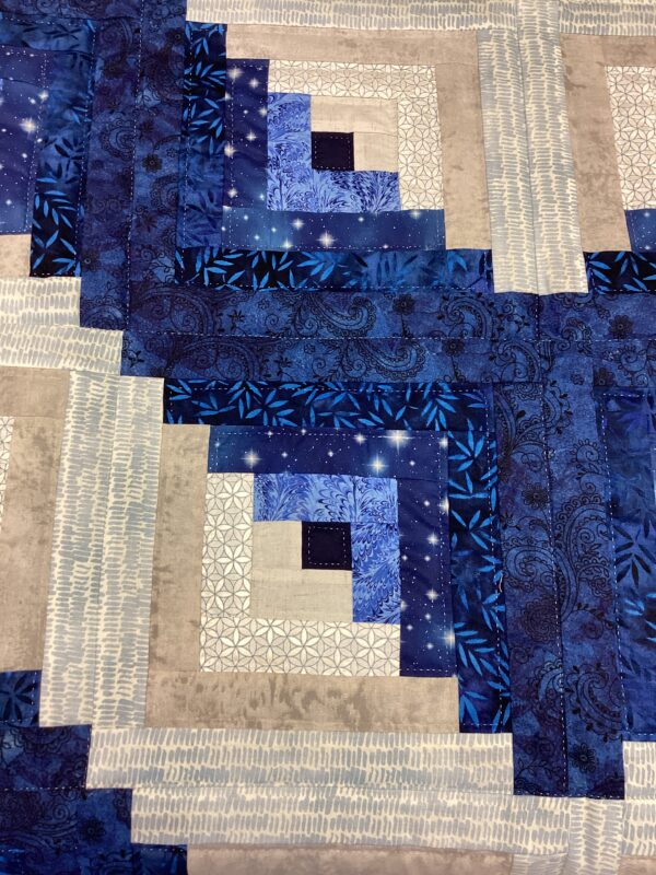 Log Cabin Hand Quilted Queen Size In Shades of Blue - Image 2