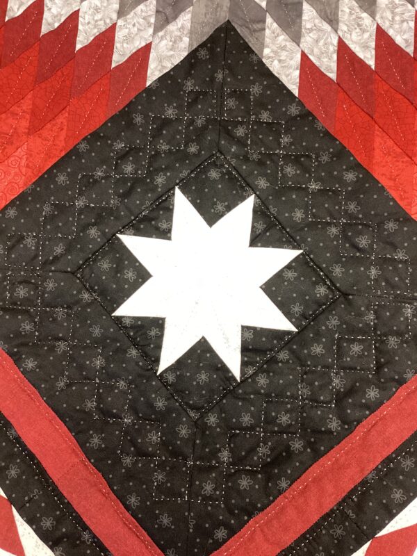 Hand Quilted Black,White and Red Star Quilt - Image 2