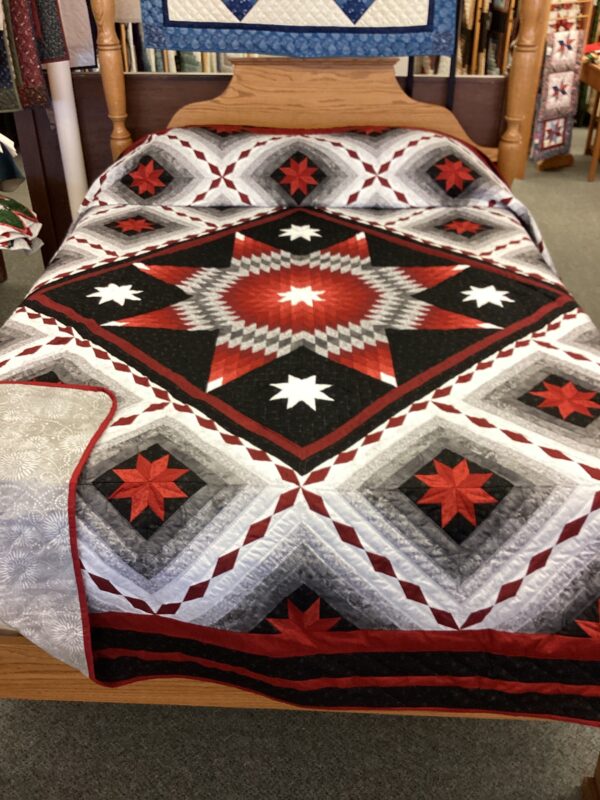 Hand Quilted Black,White and Red Star Quilt