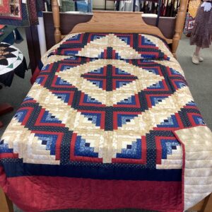 Log Cabin Queen Quilt in Red ,White and Cream