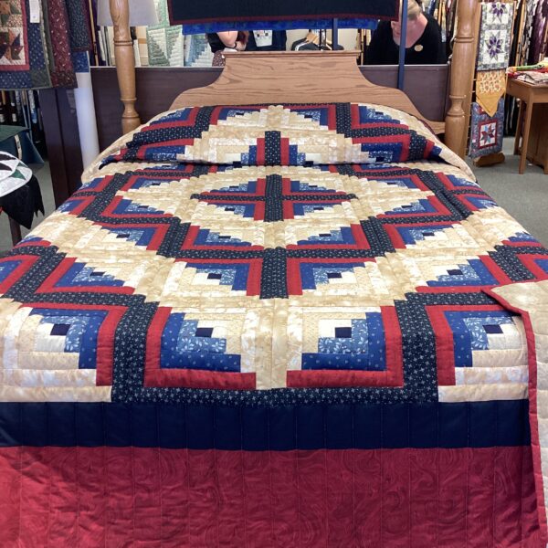 Log Cabin Queen Quilt in Red ,White and Cream - Image 5