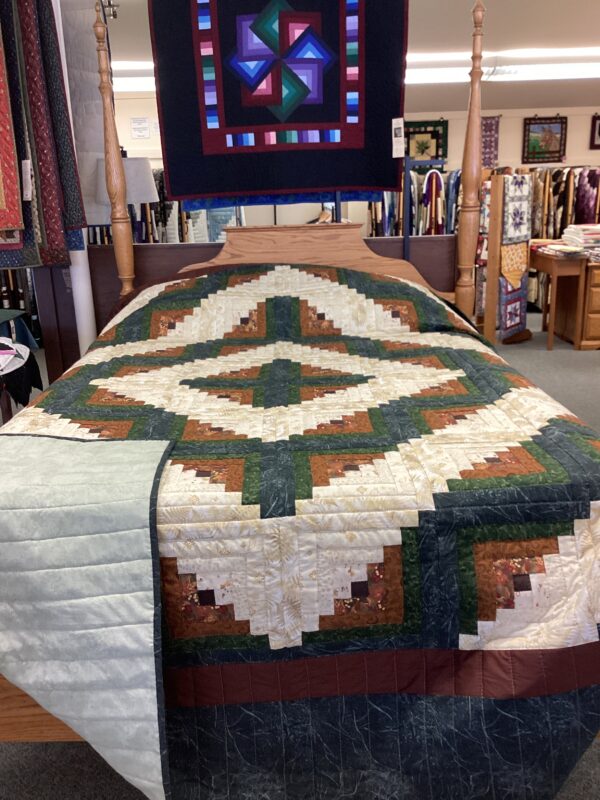 Queen Size Fall Fabric Log Cabin  Quilt