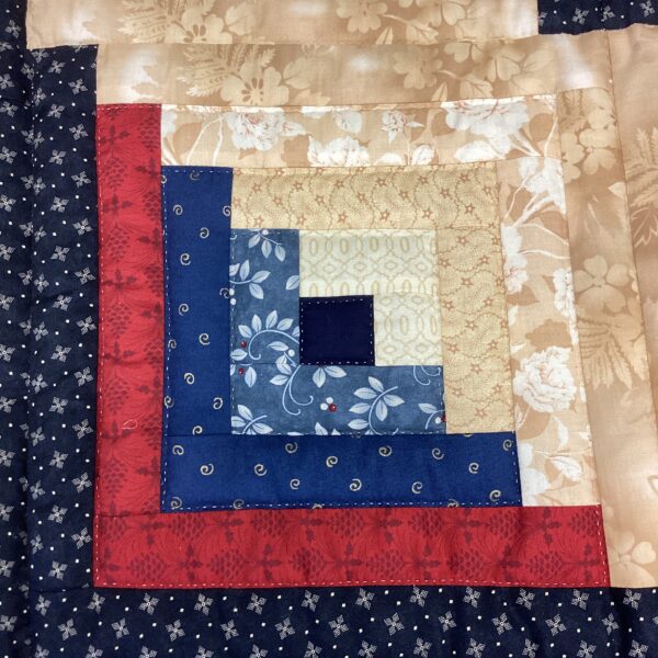 Log Cabin Queen Quilt in Red ,White and Cream - Image 2