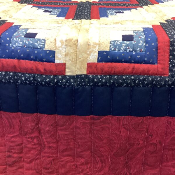 Log Cabin Queen Quilt in Red ,White and Cream - Image 7