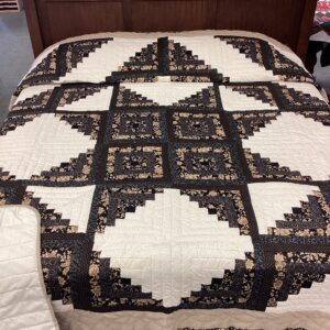 Log Cabin Star in Black and Gold Hand Quilted King Size