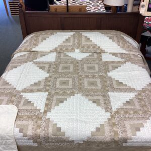 Log Cabin Star in  Cream and Taupe Hand Quilted in King Size