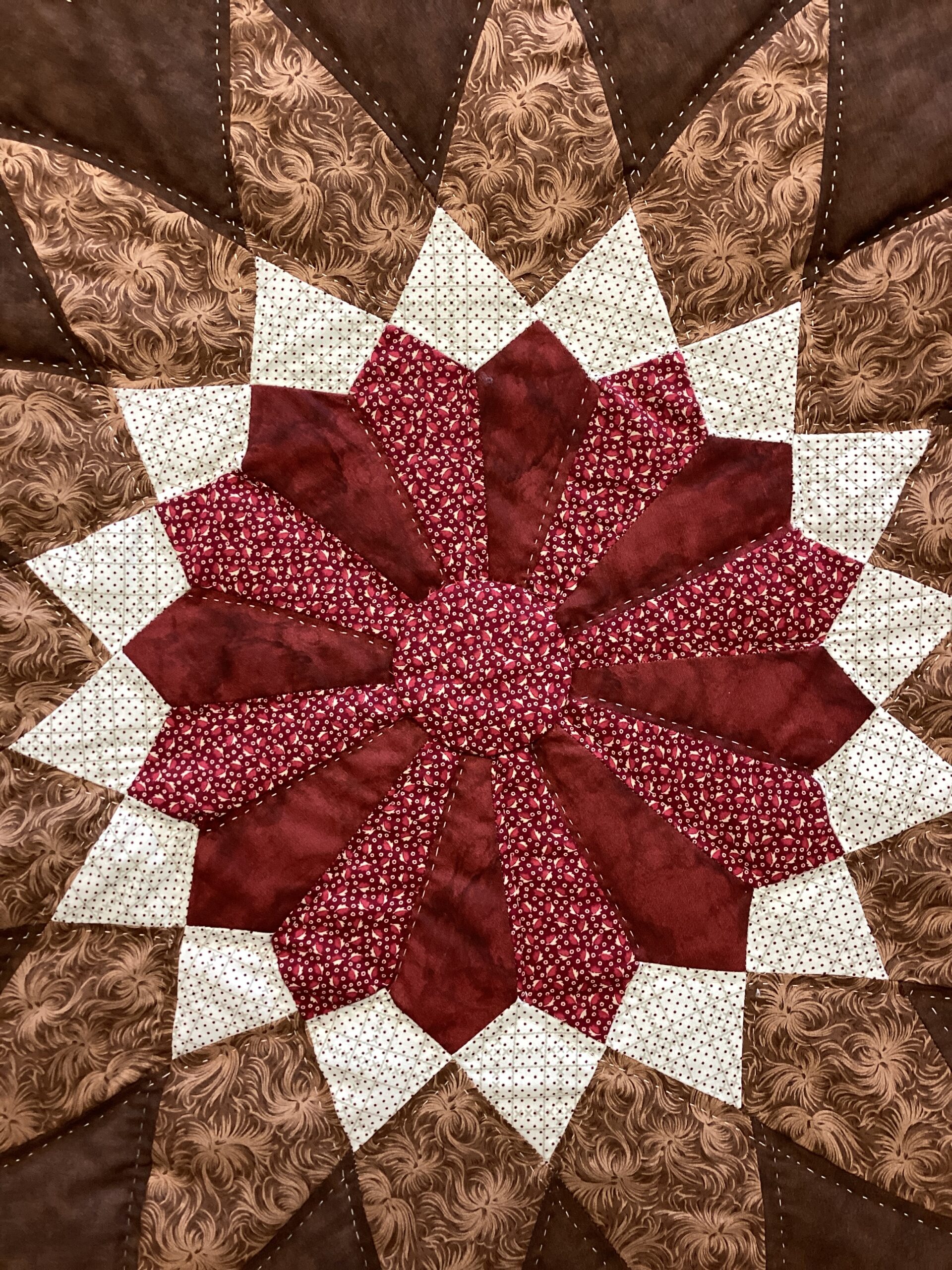 Giant Dahlia Hand Stitched Quilt in Shades of Brown and Reds - Image 4
