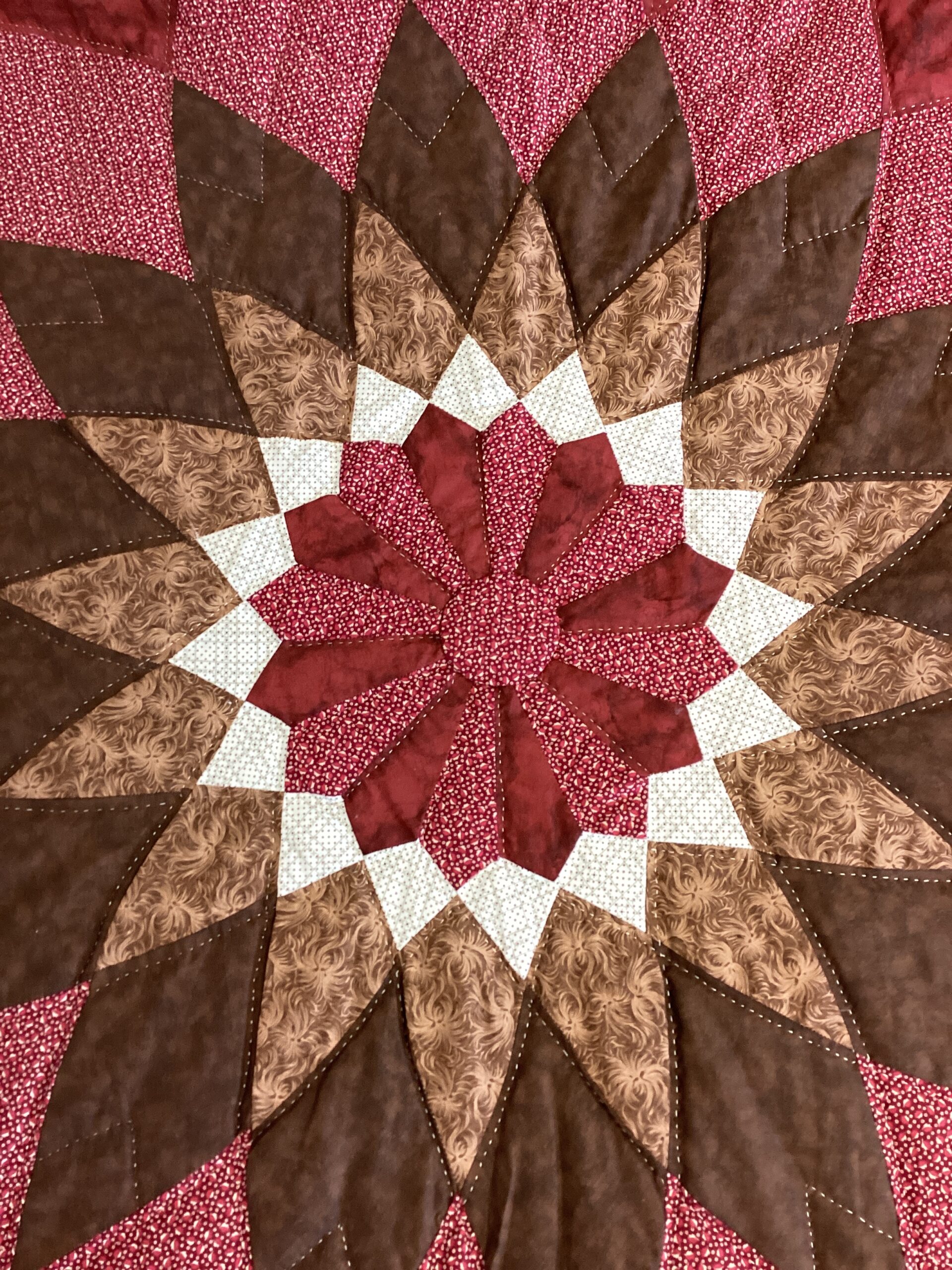 Giant Dahlia Hand Stitched Quilt in Shades of Brown and Reds - Image 3