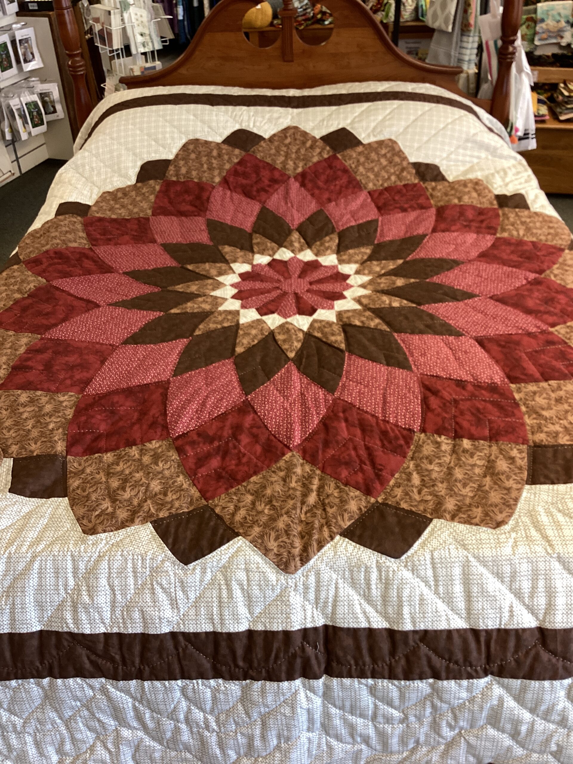 Giant Dahlia Hand Stitched Quilt in Shades of Brown and Reds - Image 2